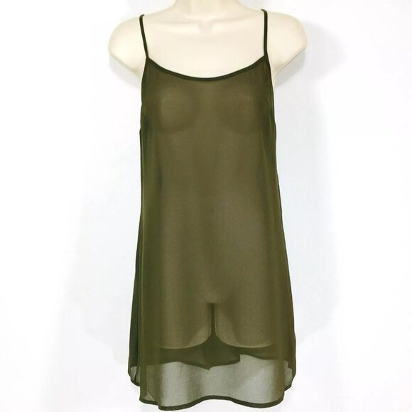 French Connection Olive Green Sheer Cami Top Sz 6 Adjustable Spaghetti Strap NEW - Picture 1 of 6